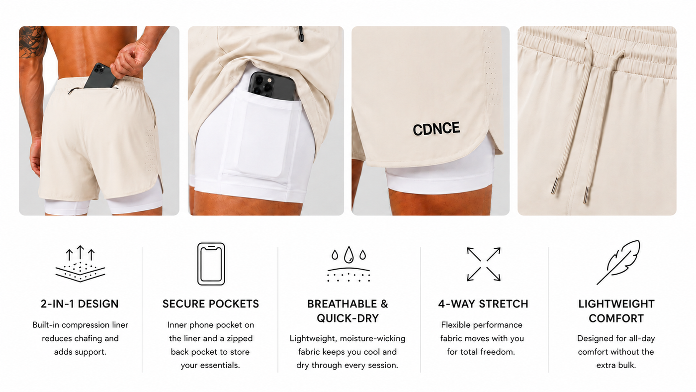 CDNCE Men's 2-in-1 Running Short benefits